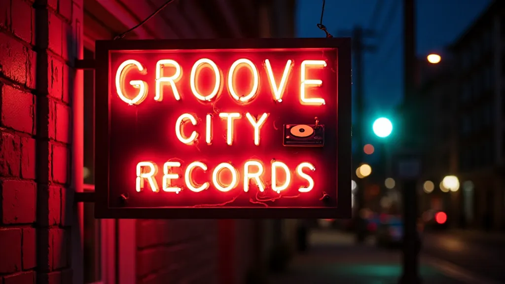 Neon record store sign from the 1980s