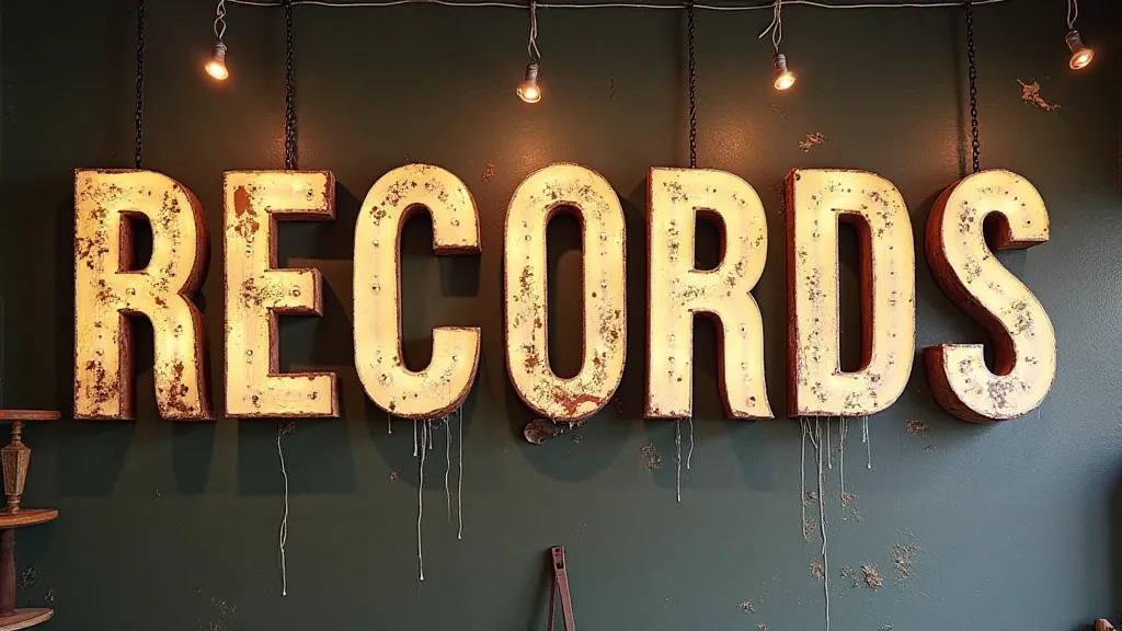 Hand-painted block lettering on a vintage sign