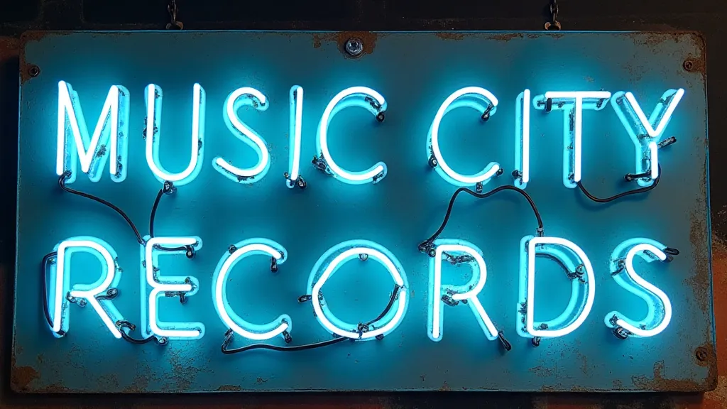 Vintage neon record store sign