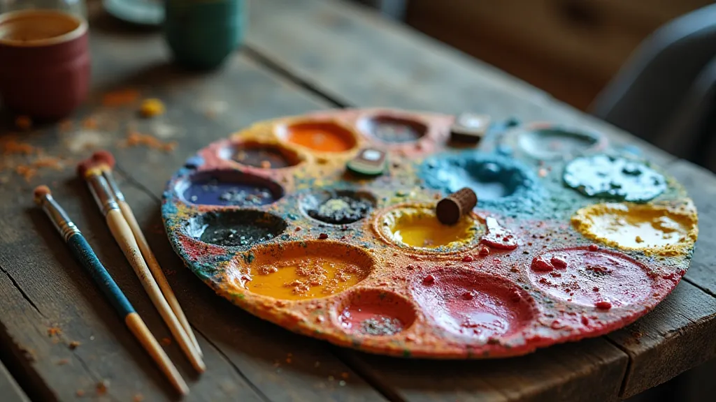 Painter's palette and brushes for restoring a vintage sign