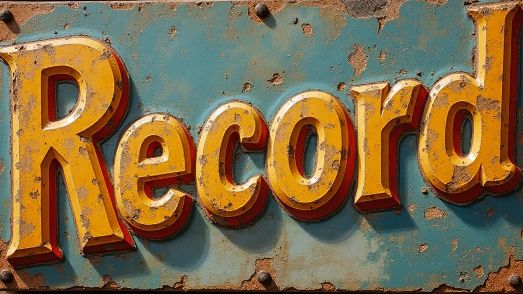 Vintage porcelain record store sign showing layering of old paint