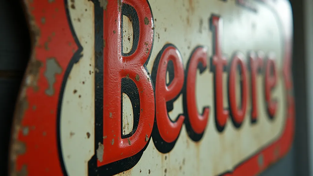 Detail shot of a vintage sign undergoing restoration