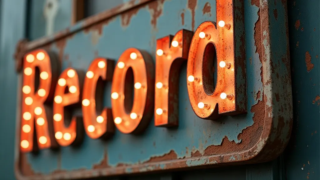 Detail of a restored vintage record store sign