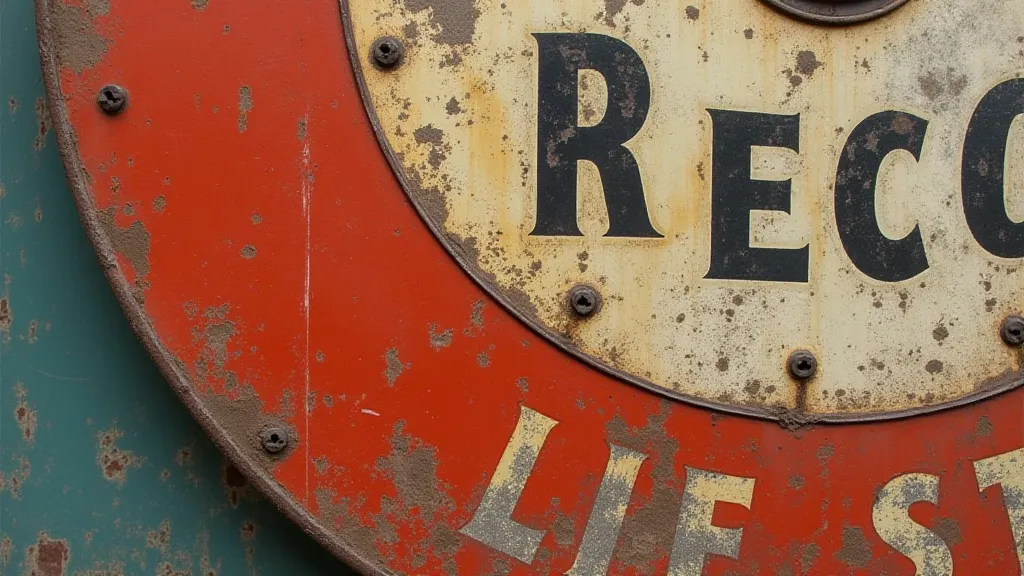 Revealed original metal surface of a vintage sign