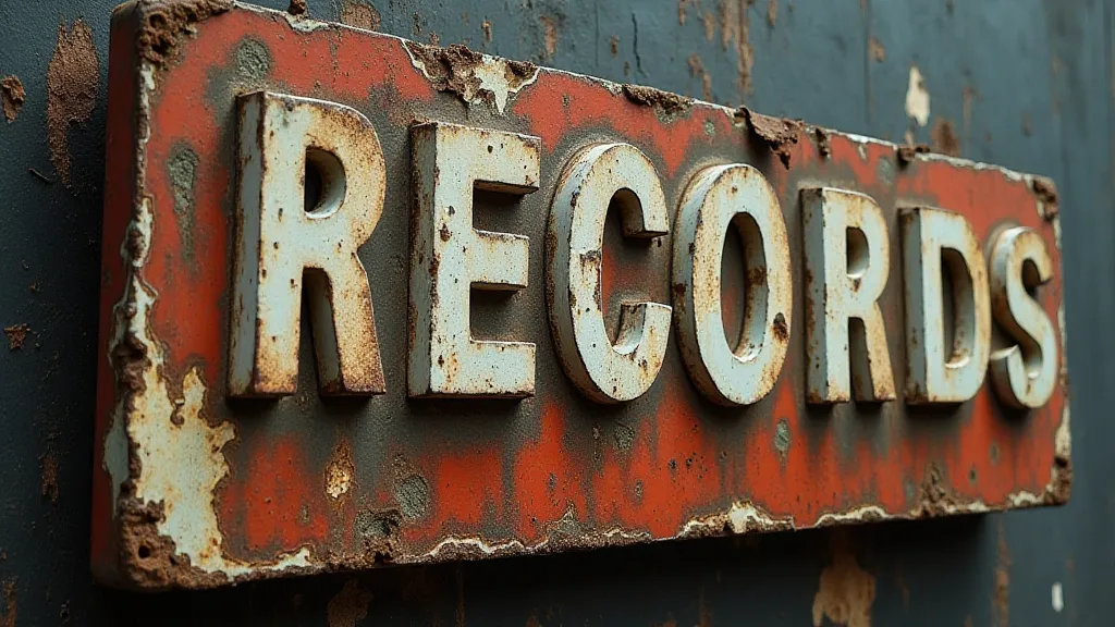 Damaged vintage record store sign
