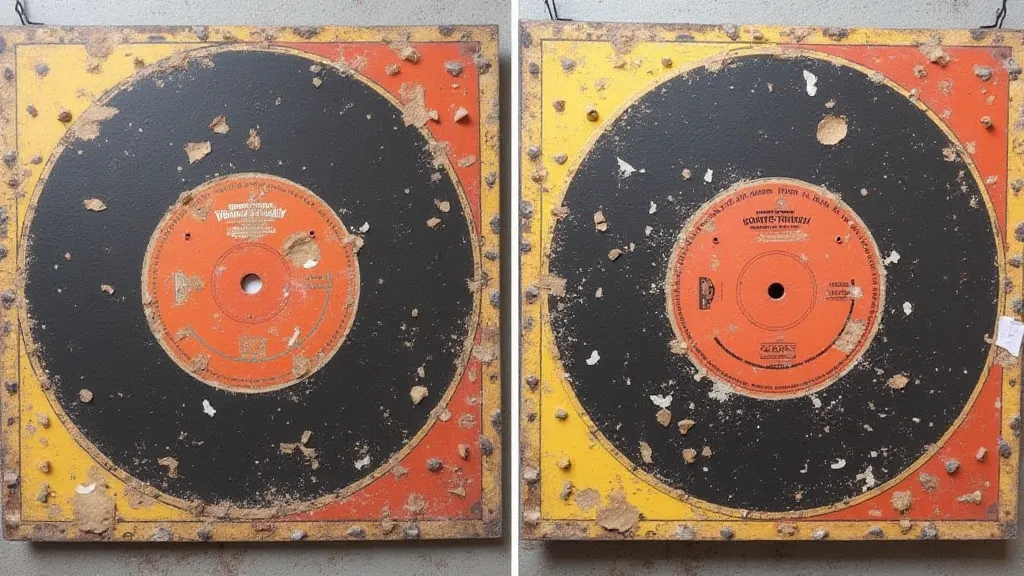 Record store sign before and after paint repair