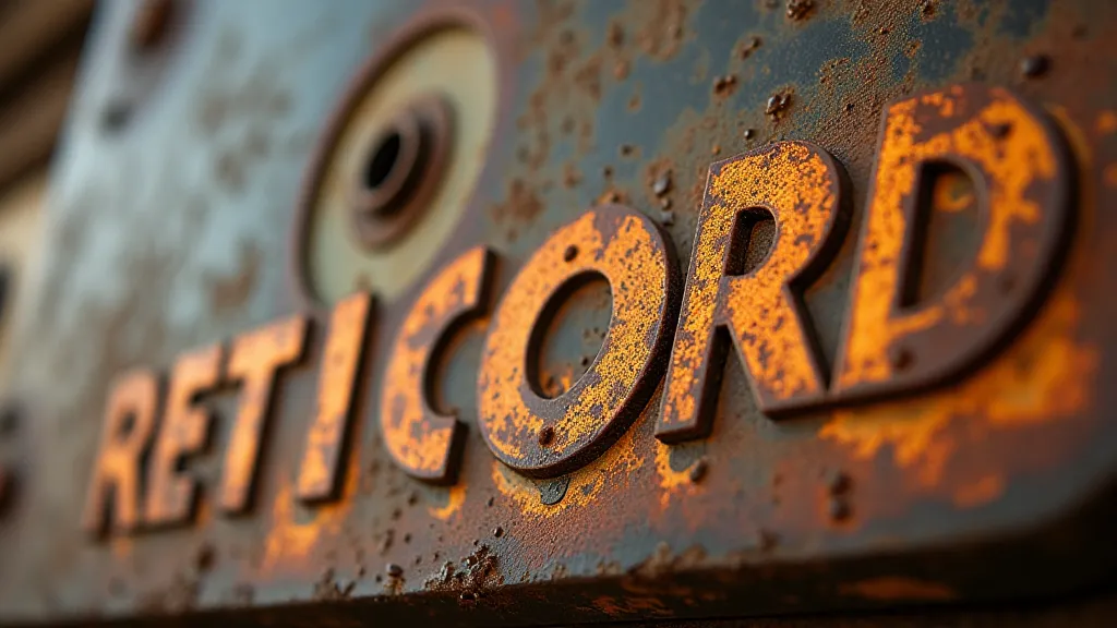 Close-up of surface rust on a steel record store sign