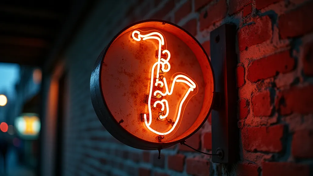 Vintage neon sign with saxophone design